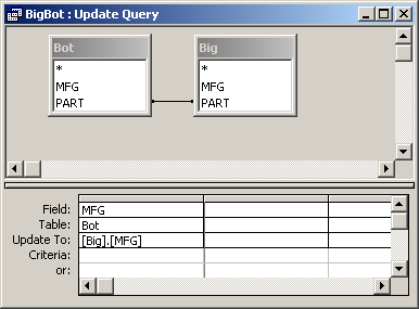 MS Access: Update Query that updates values in one table with