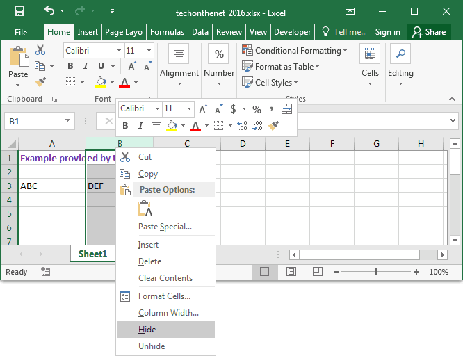 Excel shortcut for unhiding columns