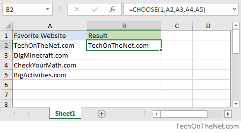 Excel CHOOSE function