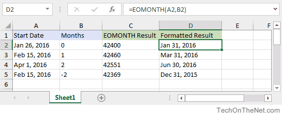 Excel EOMONTH function