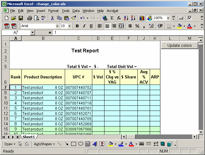 MS Excel 2003: Change the background color of a row based on a cell value