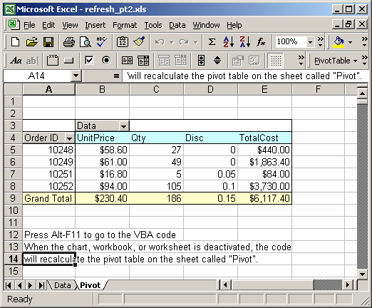 MS Excel 2003: Automatically refresh pivot table when user ...
