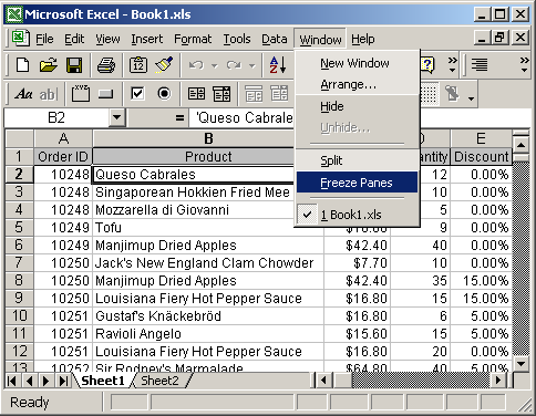How To Freeze Cells In Microsoft Excel 2003