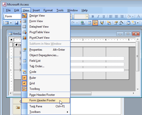 Image result for form Header and Footer in ms access 2003