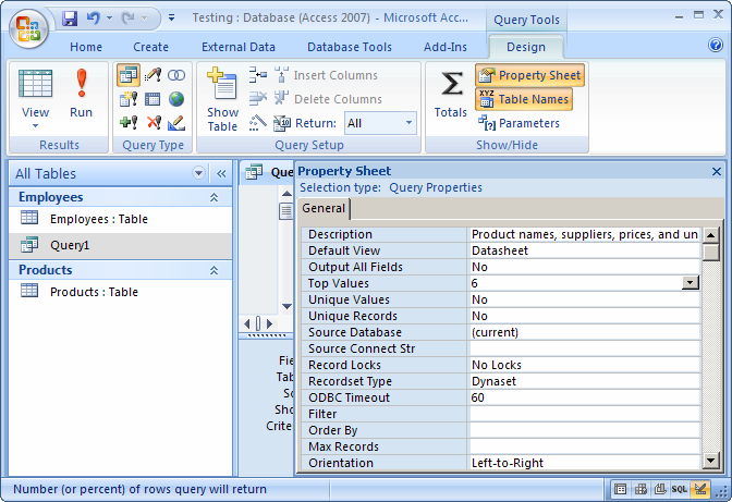 MS Access 2007 Retrieve Top N records from a query