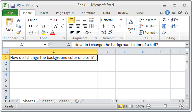 MS Excel 2010: Change the background color of a cell