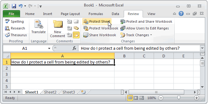MS Excel 2010: Protect a cell