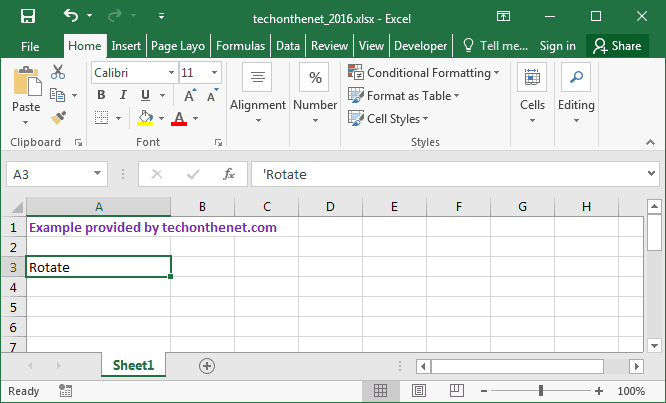 Ms Excel 2016: Rotate Text In A Cell