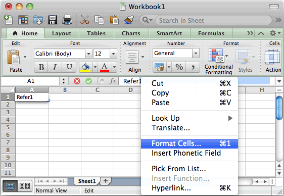 MS Excel 2011 for Mac: Create a subscript value in a cell