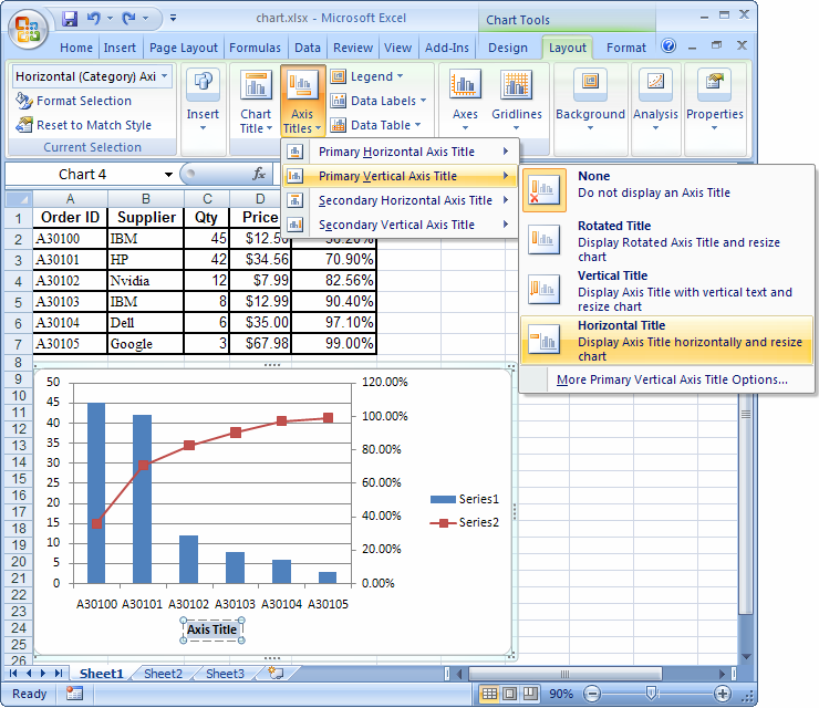 MS Excel 2007 Create a chart with two Yaxes and one shared Xaxis