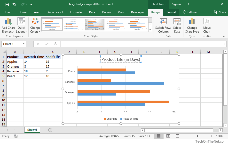 MS Excel 2016: How to Create a Bar Chart
