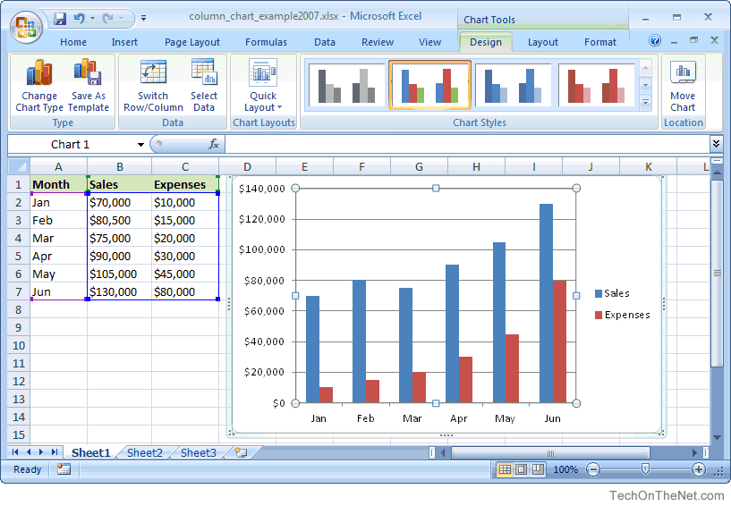 MS Excel 2007: How to Create a Column Chart