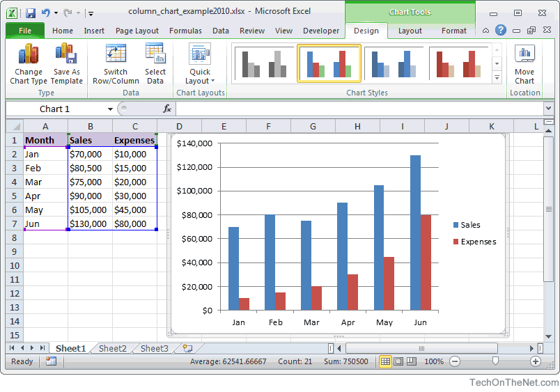 Column Chart Excel 2010