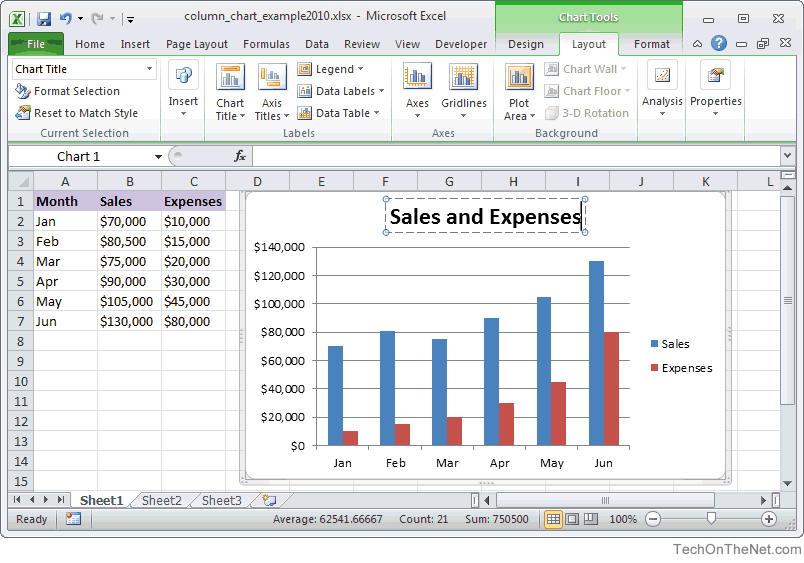 MS Excel 2010: How to Create a Column Chart