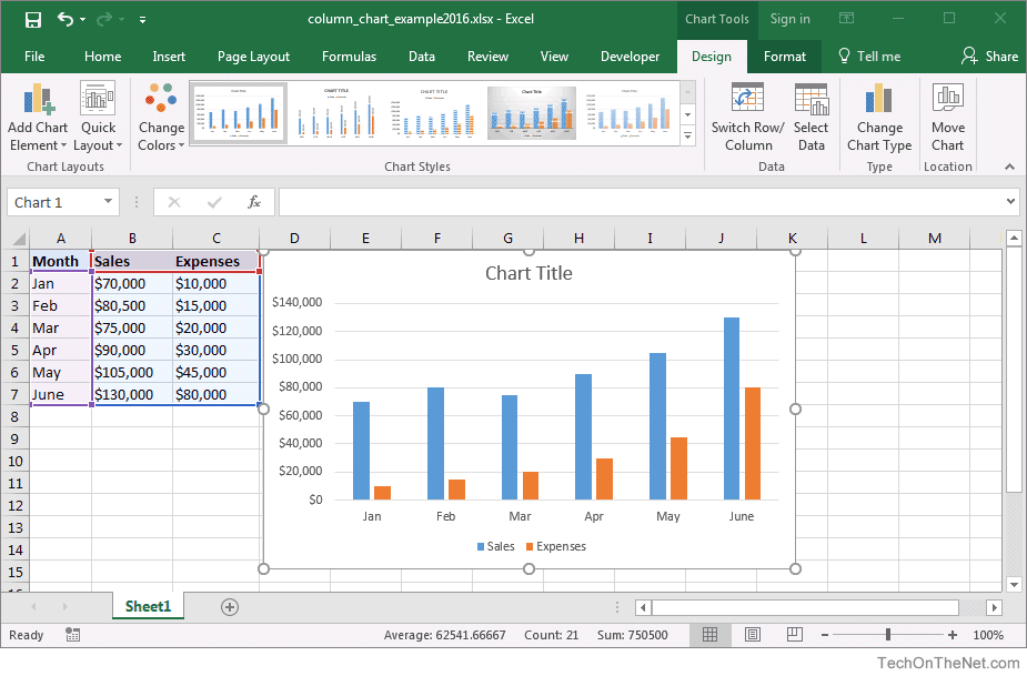 MS Excel 2016: How to Create a Column Chart