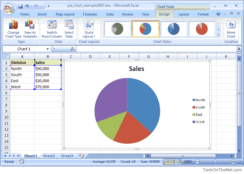 MS Excel 2007: How to Create a Pie Chart