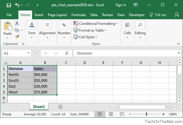 MS Excel 2016: How to Create a Pie Chart