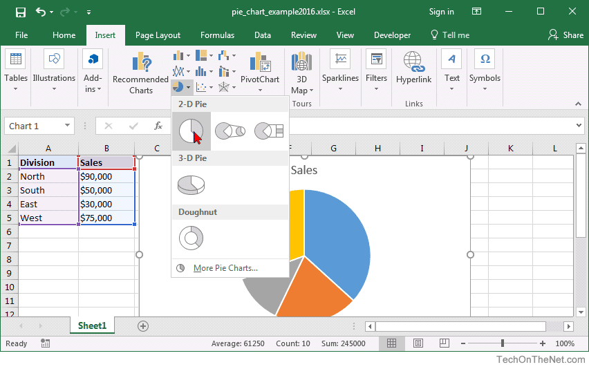 MS Excel 2016: How to Create a Pie Chart