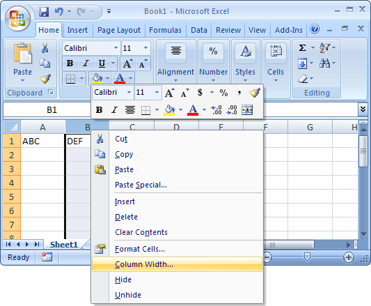 Ms Excel 07 Change The Width Of A Column