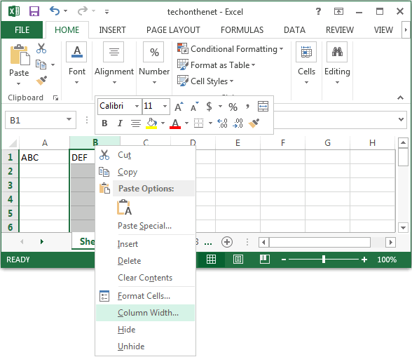 Ms Excel 13 Change The Width Of A Column