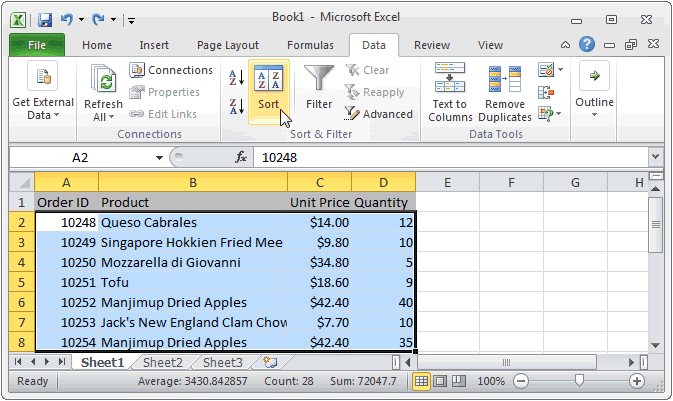 Ms Excel 2010 Sort Data In Alphabetical Order Based On 2 Columns