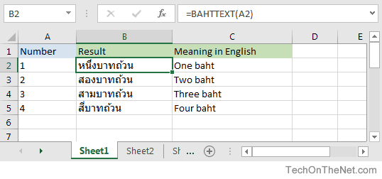 Excel BAHTTEXT Function
