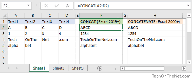 Excel CONCAT Function