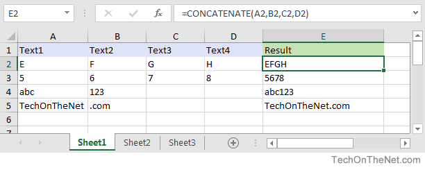Excel CONCATENATE Function