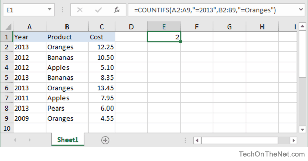 Ms Excel How To Use The Countifs Function Ws
