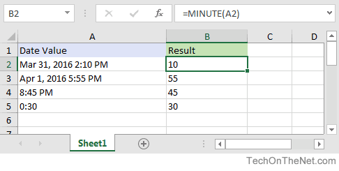 Excel MINUTE Function
