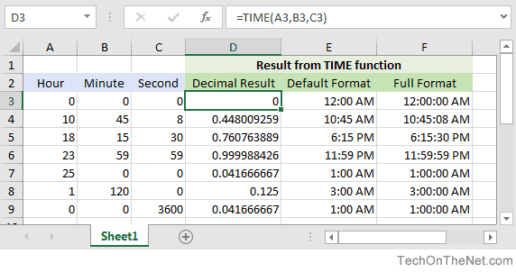 Excel TIME function