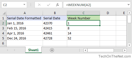 Excel WEEKNUM Function