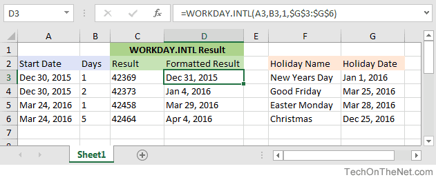Excel WORKDAY.INTL function