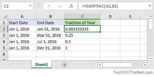 Excel YEARFRAC function