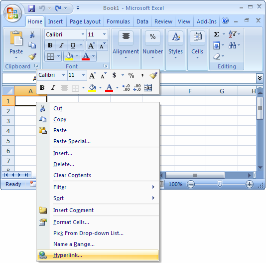 Ms Excel 2007 Create A Hyperlink To Another Cell