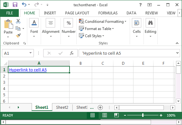 Ms Excel 2013 Create A Hyperlink To Another Cell