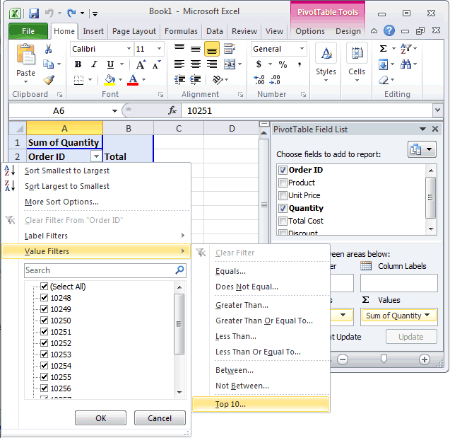 Ms Excel 2010 How To Show Bottom 10 Results In A Pivot Table