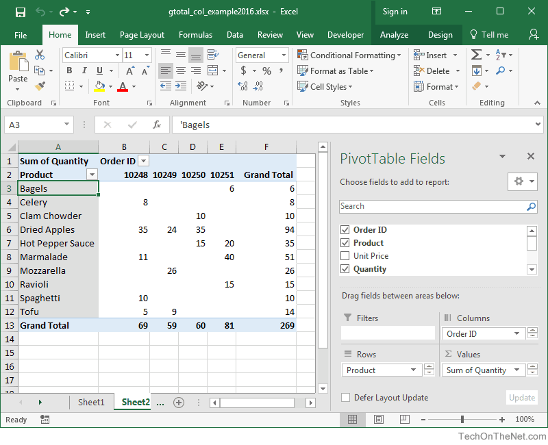 Remove Column Grand Totals In A Pivot Table