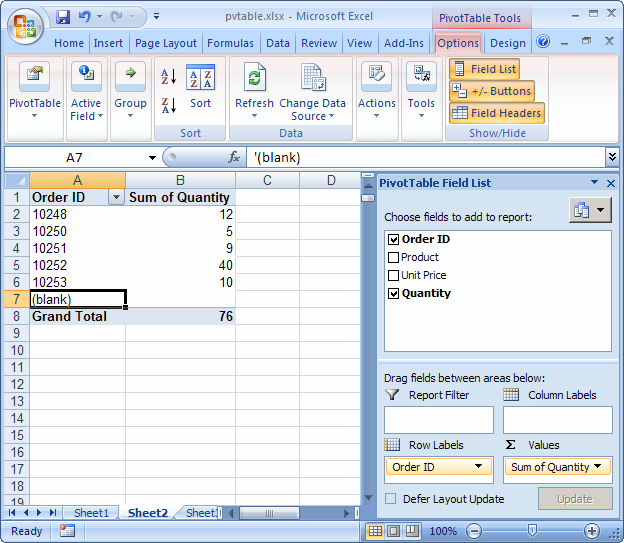 Ms Excel 2007 Hide Blanks In A Pivot Table