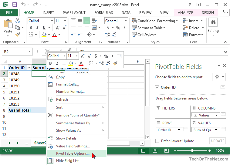 Ms Excel 13 How To Change The Name Of A Pivot Table
