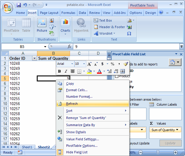 Ms Excel 2007 How To Refresh A Pivot Table