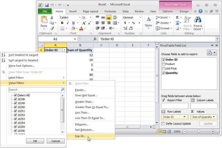 Excel 2010 Chart Filter
