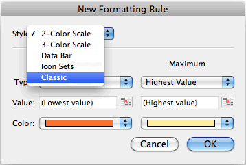where is the new rule option on excel for a mac