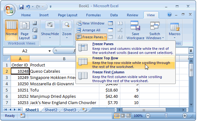 freeze top rows in excel