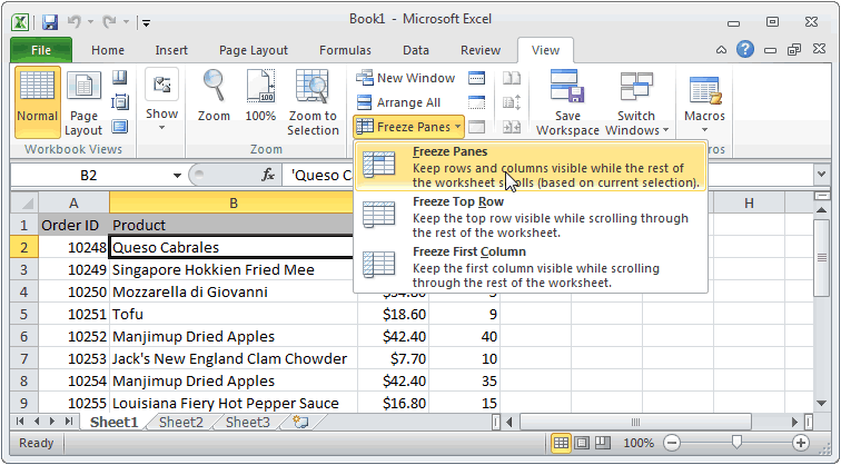 how do i freeze multiple panes in excel