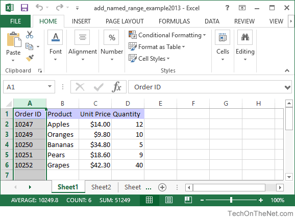 Excel Named range