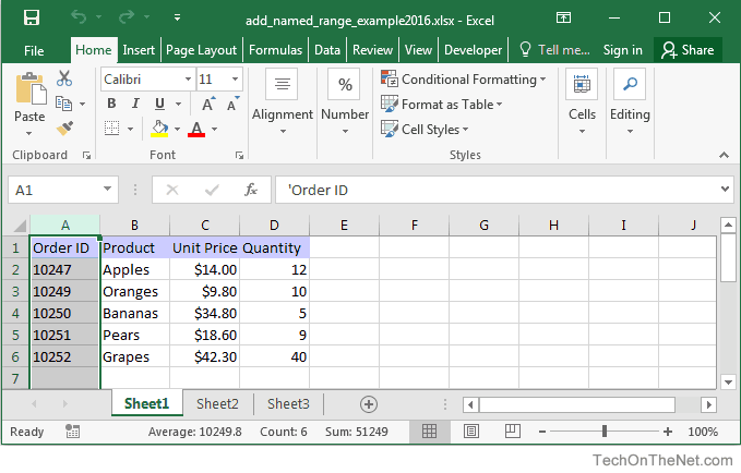 Ms Excel 2016 Add A Named Range