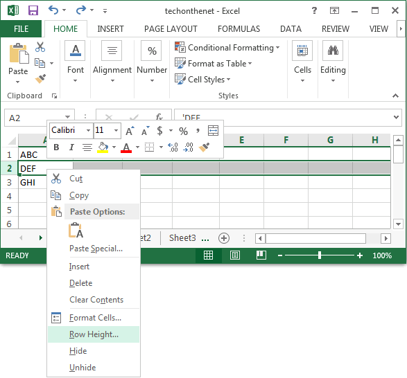 How do I increase the size of all rows in Excel?