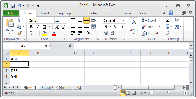 MS Excel 2010: Insert a new row