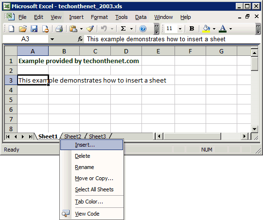 Ms Excel 2003 Insert A Sheet